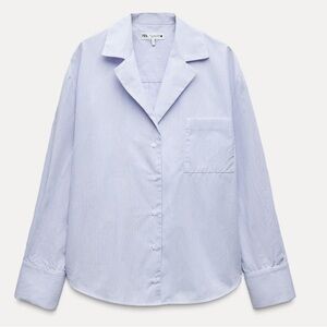 Zara into the classics blue pinstripe cotton long sleeve button down shirt XS